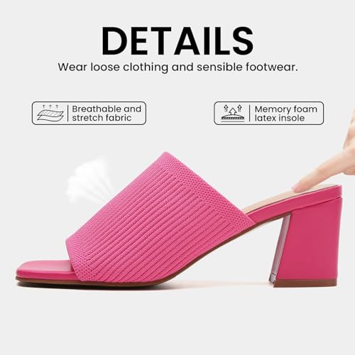 Image of Tilocow Knit Heeled Sandals for Women Square Open Toe Heeled Mules Chunky Block Low Heel Slip On Slides