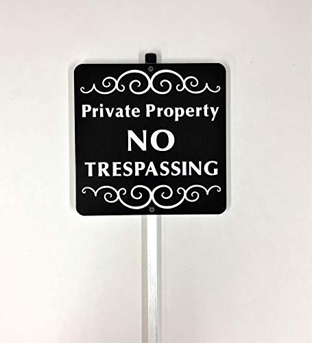 Private Property NO TRESPASSING Yard Sign Pre-Attached to a 2 Ft Stake. Don't Let Unwanted Solicitors Get to Your Door.