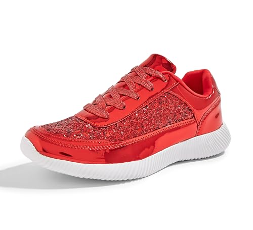 Image of BELOS Women's Glitter Shoes Sparkly Lightweight Metallic Sequins Tennis Shoes Casual Retro Braided Walking Shoes