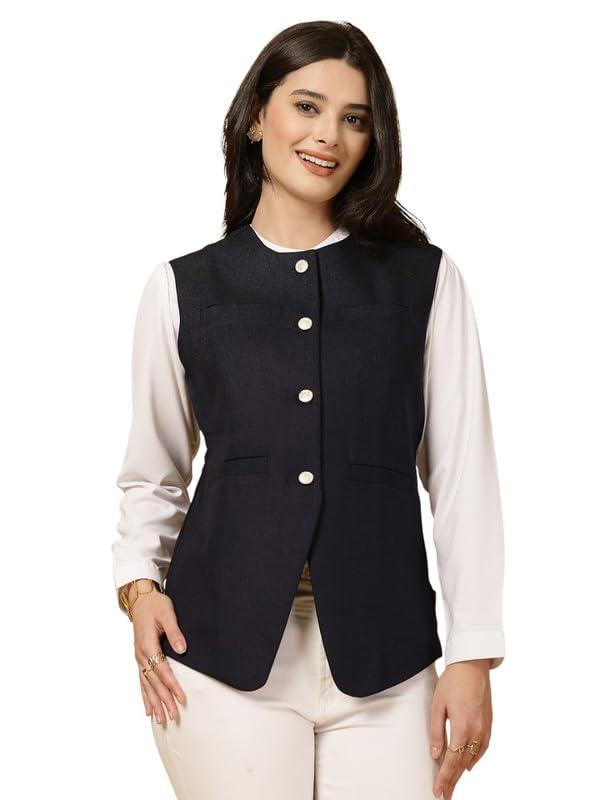 Women's 4 Pocket Jacket Traditional Regular Fit Cotton Solid Jacket/Waistcoat