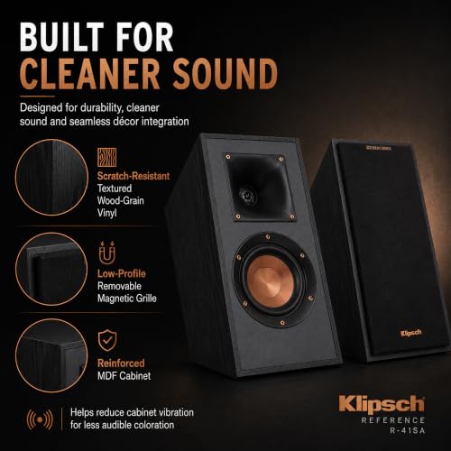 Image of Klipsch R-41SA Powerful Detailed Home Speaker Pair (Set of 2) - Black | Use on compatible tower or bookshelf speakers for reflected height effects, or wall-mount as elevation or surround speakers.