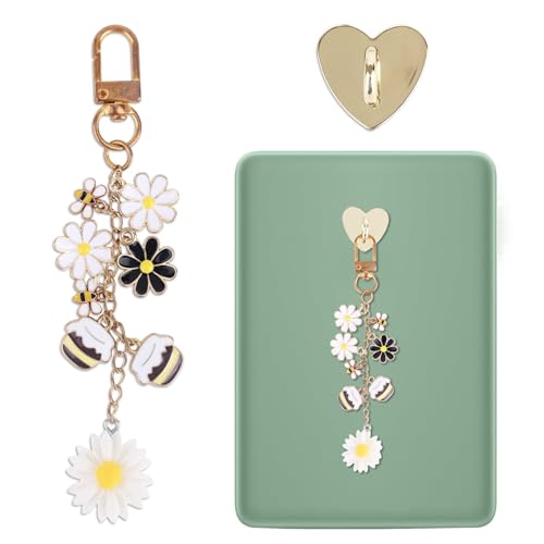 Sinbana E-Reader Zubehör Charme Set, 15,2x2,5cm Bezaubernd E-Reader Handy Charme mit Herzförmigem Haken Gänseblümchen Design Kette für Kindle E-Book und Handy-Zubehör(Honig-Stil)