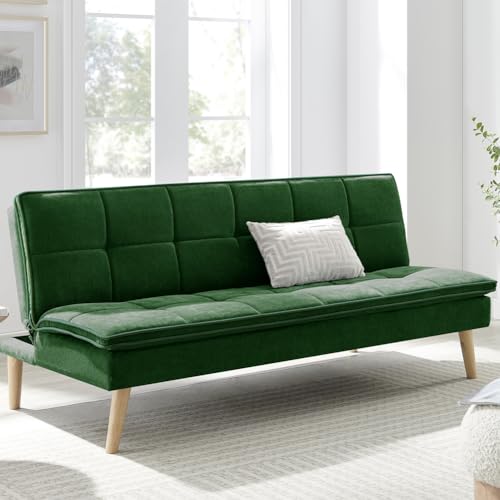 BAKAJI Divano Letto Reclinabile Clic Clac 3 Posti Reclinabile, Rivestimento in Tessuto, Seduta Imbottita ad Alta Densità e Ergonomica, Gambe in Legno, Apertura e Chiusura Facilitata (Verde)