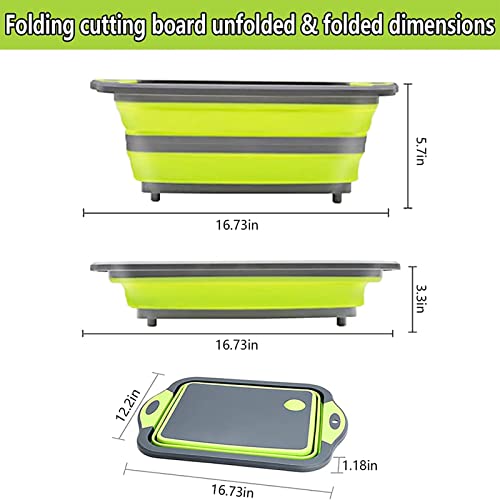 COMUSTER Collapsible Cutting Board - Portable Washing Veggies Fruits Food Grade Camping Sink (4.25 Gal) Space Saving 3 in 1 Multifunction Storage Basket for BBQ Prep/Picnic/Camping (Green)