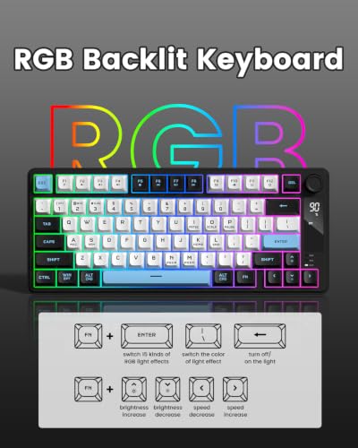 Image of DK75 75% Wireless Gaming Keyboard, RGB Backlit Creamy Keyboard with Media Knob, OLED Screen, Tri-Mode 2.4GHz /USB-C /BT5.0, Anti-Ghosting No-Conflict Silent Membrane Keyboard for MAC Windows
