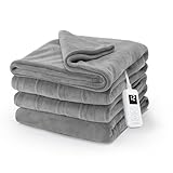 Sunbeam Electric Royal Luxe Microplush Heated Blanket, 12 Heat Settings, 12-Hour Selectable Auto Shut-Off, Fast Heating, Warm and Cozy, Dove Grey Color, Full, 84' x 72'