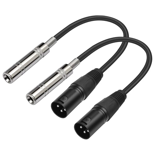 XLR Male to 1/4 inch 6.35MM Female Stereo Audio Cable 3PIN XLR Male to TRS Female Cable 1 FT(30cm) 2pcs
