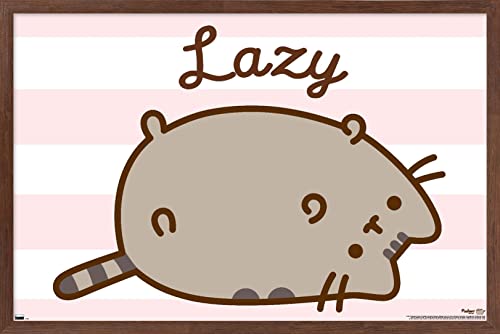 Trends International Pusheen - Lazy Wall Poster, 14.725" x 22.375", Mahogany Framed Version