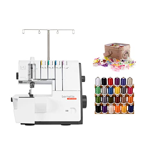 Bernette B42 Funlock Coverstitch Machine, Professional Grade, Versatile, And Precise Bundle With Multipurpose Sewing Clips And Miniking Trilobal Polyester Spool (3 Items) #TOP25