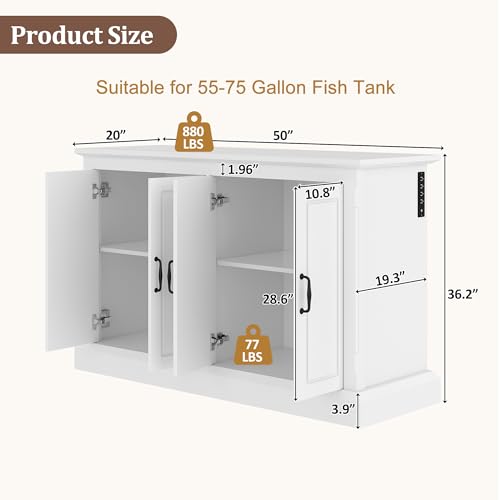 Image of 55-75 Gallon Aquarium Stand with Power Outlet, Heavy Duty Fish Tank Stand with 4 Cabinets, Storage Cabinet for Turtle Tank & Reptile Terrarium, 880LBS (50 inch-White)