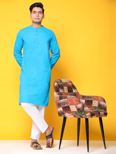 Image of Men's Pure Cotton Solid Kurta Pajama Set Round Neck Casual Yoga Dress