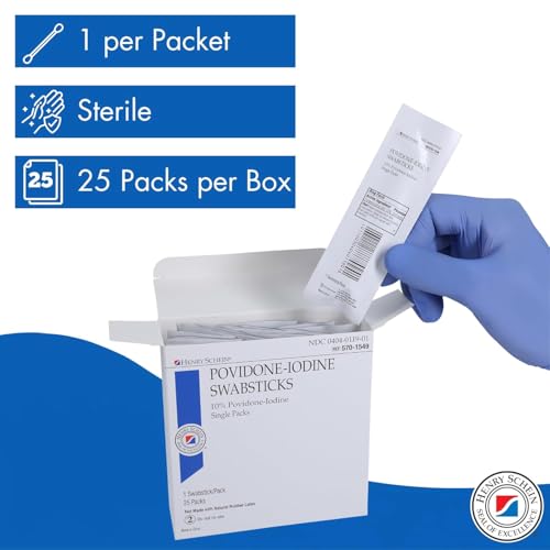 Image of Henry Schein 10% Povidone Iodine Swabstick 1's, Sterile Antiseptic, 25 Ct (Pack of 2)