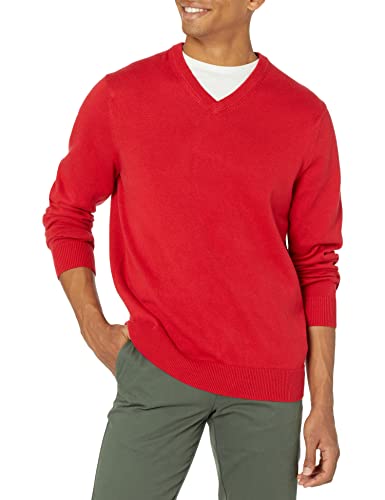 Amazon Essentials Camisola de decote em V para homem (disponível em tamanhos grandes e altos), vermelho, L