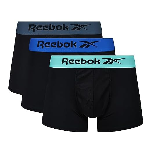 REEBOK Calzoncillos Tipo Bóxer Hombre En Color Negro con Cintura de Nailon Y Regulador de La Humedad, Paquete de 3, Black, L