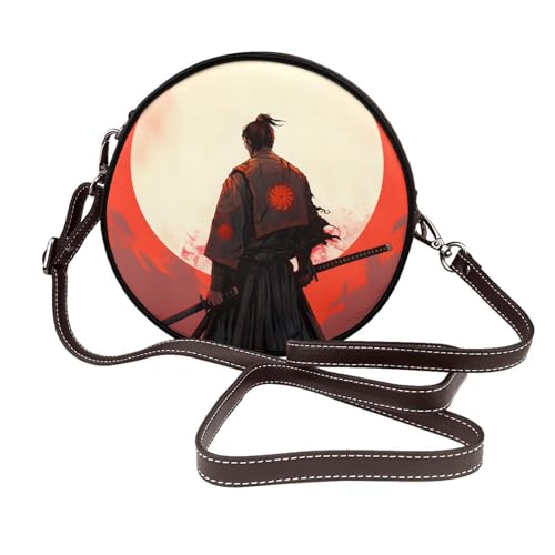 Sac à bandoulière rond pour femme, l'esprit samouraï et le cuir végétalien japonais