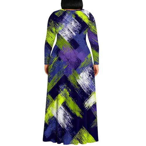 Image of PinkPatty Plus Size Maxi Dresses for Women Long Sleeve Crew Neck Sundress Casual Fall Dress with Pockets