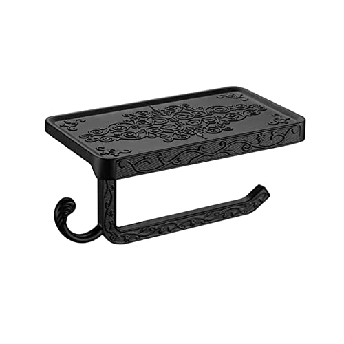 XHTLLO Toilet Paper Holder, Aluminum Open Shaft Design Toilet Paper Holder Wall with Hook Facing Up, Simple Installation Toilet Paper Storage, for Bathroom(Black)