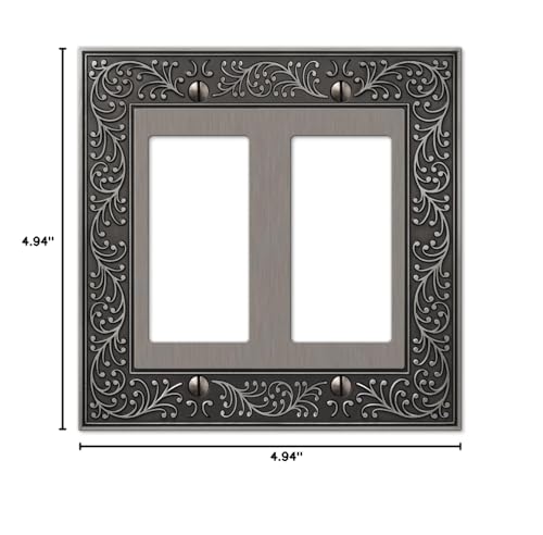 Image of Amerelle 43RRAN English Garden Wallplate, 2 Rocker, Cast Metal, Antique Nickel, 1-Pack