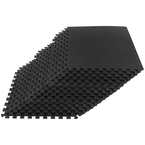 Image of EVA Foam Mat Tiles 18-Pack - 72 SQ FT of Interlocking Padding for Garage, Playroom, or Gym Flooring - Exercise Mat or Baby Playmat by Stalwart (Black)