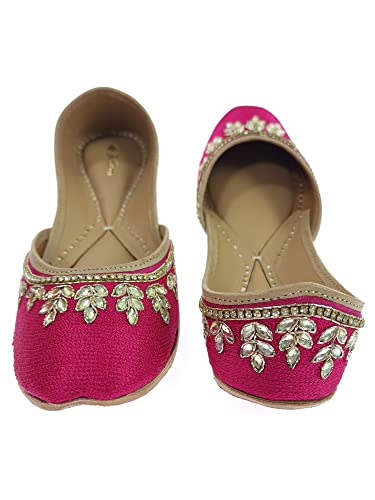 Image of Fulkari Women's Dolli Gold Genuine Soft Leather Embroidered Jutis | Bite and Pinch Free Jutti | Punjabi Formal Juttis | Girl's Wedding Flat Ladies Mojari | Formal Ethnic Juti |