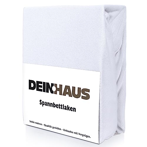 DH DEIN.HAUS Frottee Weiches Spannbetttuch 90 x 200 cm – Baumwolle, mit Gummizug, pflegeleicht, Bettlaken – Farbe: Weiß