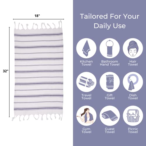 Feshka Turkish Hand Towels Set Of 2-100% Organic Cotton, 18X32 Prewashed Super Absorbent Peshtemal Towel For Hand, Kitchen, Face, Hair, Gym, Dishcloth, Yoga, Tea, Farmhouse Boho Decor (Purple) #TOP4