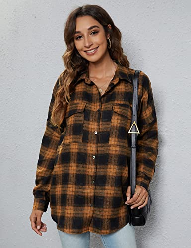 Blooming Jelly Women's Button Down Shirts Plaid Long Sleeve Collared Business Casual Tops Work Blouses V Neck T Shirts Flannel Shirts For Women (Medium,Brown Plaid) #TOP6