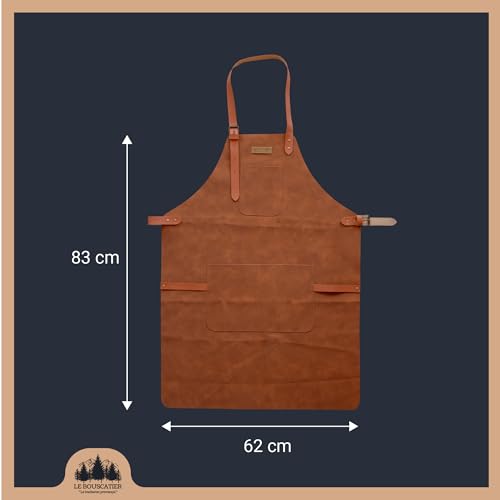 Le Bouscatier Tablier cuisine en cuir pour Barbecue, Plancha, brasero, Grillades - Réglable Résistant et léger - Idéal Cuisine Extérieure et Intérieure - Protection Torse et Cuisses (Camel) – vue 4