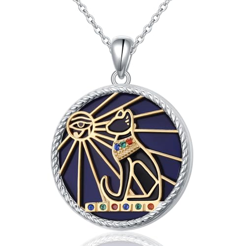 Alphm Egyptian Cat Necklace 925 Sterling Silver Bastet Goddess Pendant Necklace Ancient Egyptian...