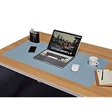 NOEINA オフィス用品 PUレザー デスクマット マウスマット PC机 学習机 パソコンマット マット 大型 多機能 耐久性 両方の側が利用可能 ブルー+グレー 100×50cm