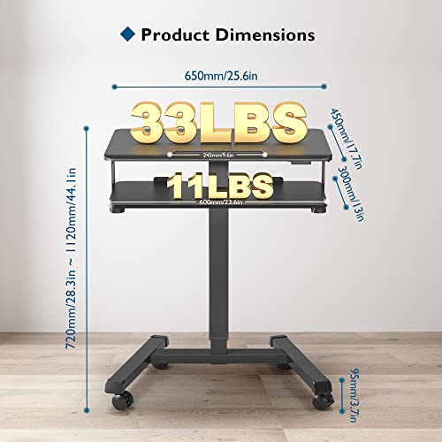 BONTEC-Mobile-Standing-Desk-with-Keyboard-Tray-Mobile-Podium-Computer-Workstation-Up-to-33Lbs-Laptop-Sit-or-Stand-Desk-on-Wheels-Height-Adjustable-Stand-Up-Table-for-Living-Room-Bedroom-Office