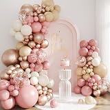 Dusty Pink Balloon Arch Kit, 143Pcs Boho Blush Pink Sand White Nude Rose Gold Balloons Garland Arch Kit Confetti Balloons for Boho Birthday Bridal Shower Wedding Baby Shower Decorations