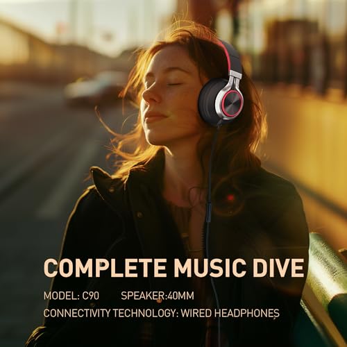 Image of AILIHEN Headphones Wired for Computer with Microphone, Over-Ear Foldable Noise Isolation Headsets with Volume Control 3.5mm for Teens Adult Smartphones Chromebook (Red)