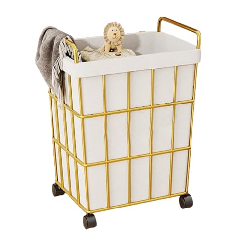 Cesto para ropa sucia de gran capacidad dorado elegante con resistente marco de hierro móvil