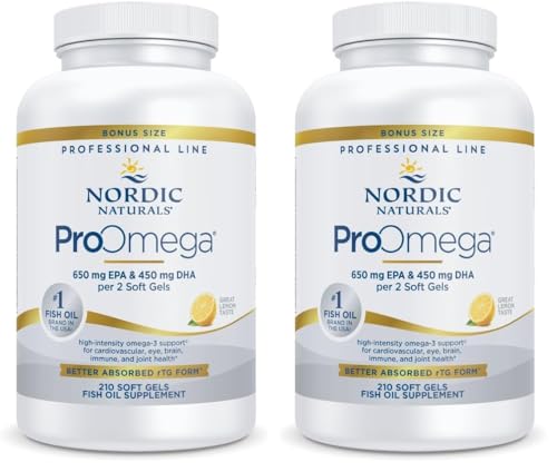 Image of Nordic Naturals ProOmega, Lemon Flavor - 210 Soft Gels - 1000 mg Omega-3 - High-Potency Fish Oil with EPA & DHA - Promotes Brain, Eye, Heart, & Immune Health - Non-GMO - 105 Servings (Pack of 2)