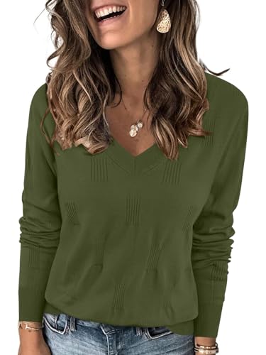 Image of Yincro Women V Neck Long Sleeve Soft Sweater Knit Casual Pullover Top