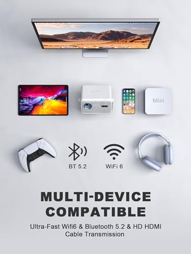 Image of 【Built in Netflix App & Native 1080P】Smart Mini Projector with WiFi and Bluetooth, Auto Focus & Keystone Portable Outdoor Projector, AuKing Home Theater Proyector with Adjustable Stand(Pearl White)