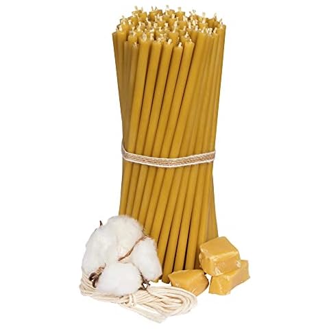 Diveevo Church Beeswax Candles No. 100, Honey, Pack of 100 Ritual Candles, Length-16.5 cm, Diameter-5.7 mm, 50 Min Burning Time, Yellow, 400g, Thin Candles, Drip And Smoke-Free Cover