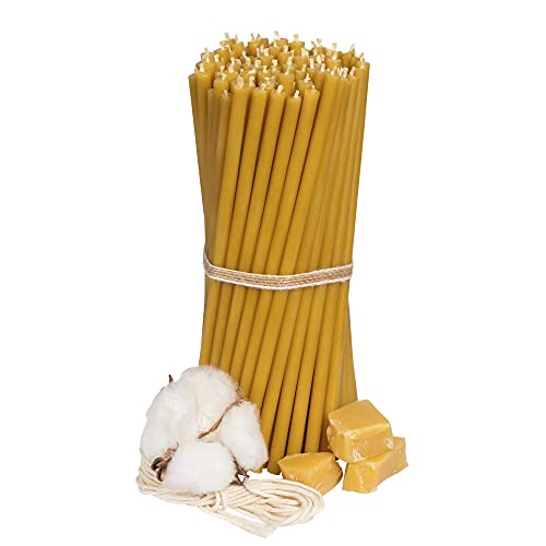 Diveevo Kirchliche Bienenwachskerzen â100 - Honig 100 Stk. I hochwertige Ritualkerzen L-16,5 cm Ã-5,7 mm I 50 Min Brenndauer in gelb I 400 g dünne Kerzen tropf- & rauchfrei