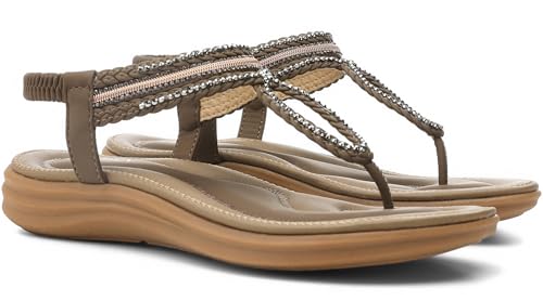 Image of UBFEN Womens Bohemian Flat Sandals With Back Strap Summer Beach Comfortable Bling