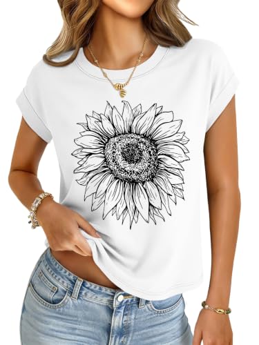 Image of UNCLECAT Womens Crop Tops Loose Fit Cap Short Sleeve Summer Tee