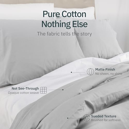 Image of Super Soft 100% Cotton Queen Bed Sheets, 4 Pc Set, Light Grey | Lightweight & Breathable For Hot Sleepers, 14 inch Deep Pocket, All-Around Elastic, Durable, Easy Care, OekoTex Certified