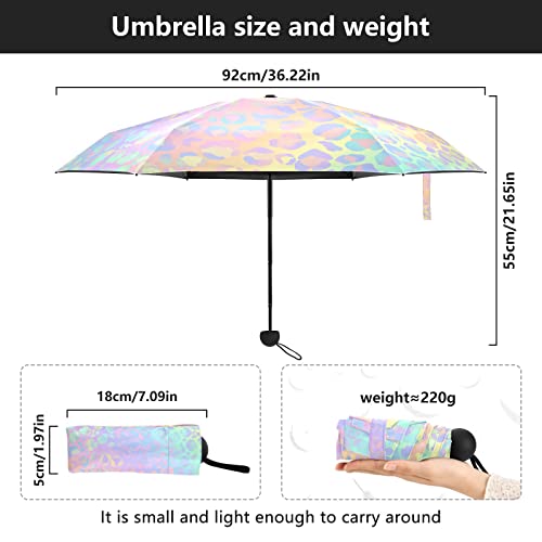Alaza Rainbow Leopard Print Rose Gold Cheetah Folding Umbrella For Rain Sun Travel Mini Lightweight Compact Umbrellas #TOP2