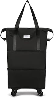 شنط سفر كبيرة توت بعجلات وتصميم قابل للتوسيع ومقاومة للماء من قماش اوكسفورد راديفاسون أسود طبقتان