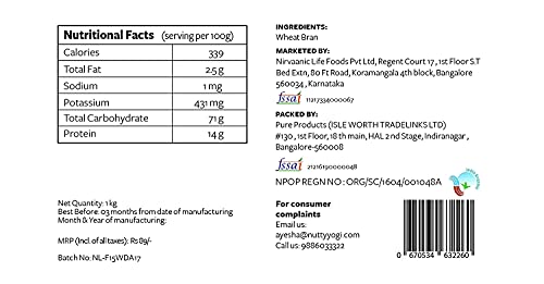 Image of Nutty Yogi Healthy & High Fibre Wheat Bran | Chokar Atta Fresh from Organic Farm - 800g | ( Pack of 2)