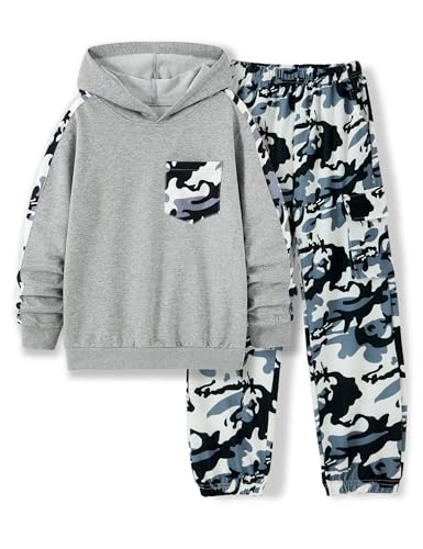 Image of mksodopy Boys Clothes Long Sleeve Hoodie and camouflage cargo pants Boy Outfits for 6-16 Years