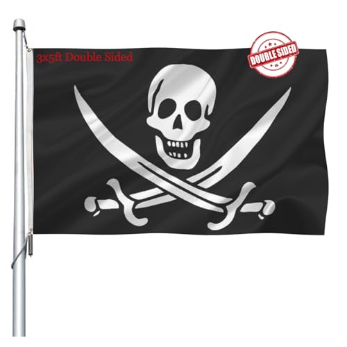 Pirate Jolly Roger Flag 3x5 Outdoor Double Sided- Heavy Duty Beach Decor Jack Rackham Skull Bones with Cross Knife Flags with 2 Brass Grommets 4 Rows Stitched
