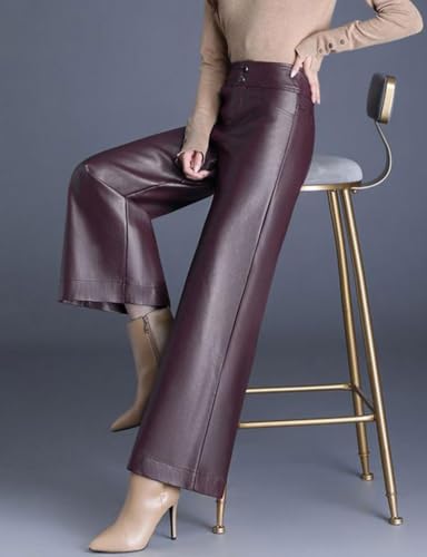Faux Leather Pants for Women Trendy High Waist Wide Leg Baggy Straight Leg PU Leather Pants3
