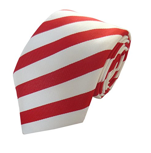 Men's 100% Silk Red & Cream Striped Neck Tie