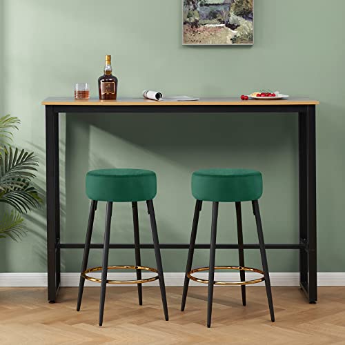 Fefances Dark Green Bar Stools Set Of 2 Modern Round Velvet Bar Stools Counter Height Bar Stool Kitchen Breakfast Round Dining Chair 27.5 Inch Height #TOP1